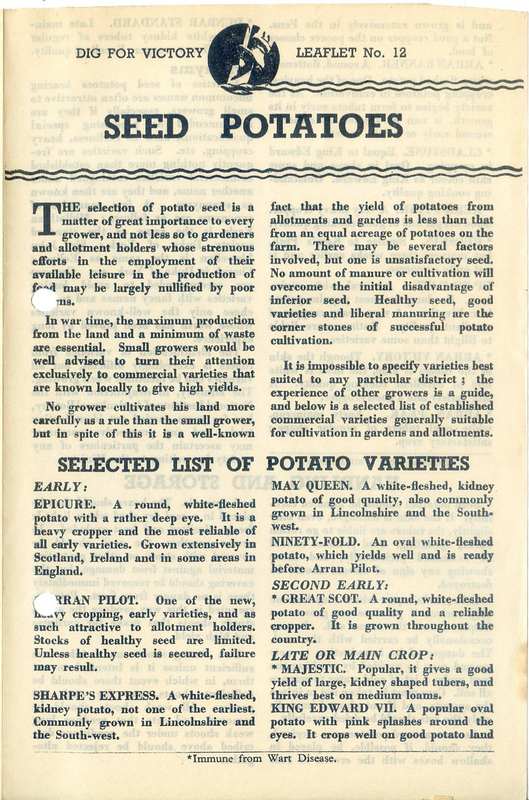 Seed Potatoes Dig for Victory Leaflet 12